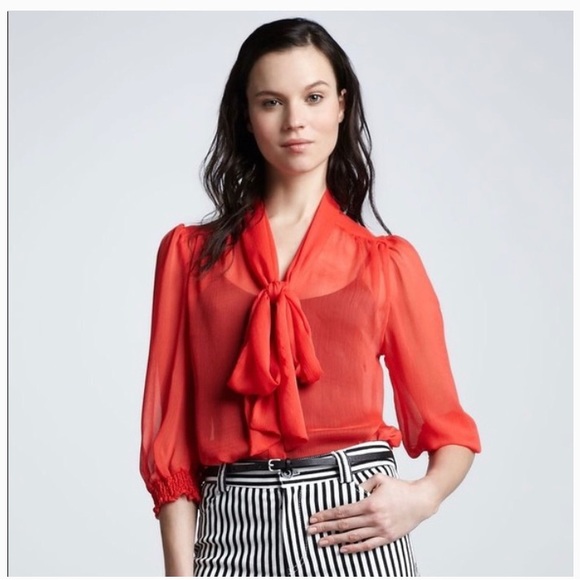 Alice + Olivia Tops - Alice & Olivia  Arie Silk Tie Neck Button Down Blouse M